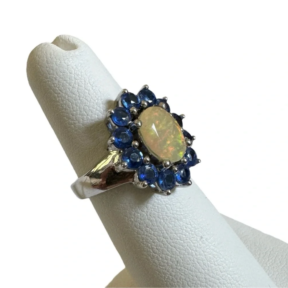 Vintage opal and tanzanite 925 silver ring